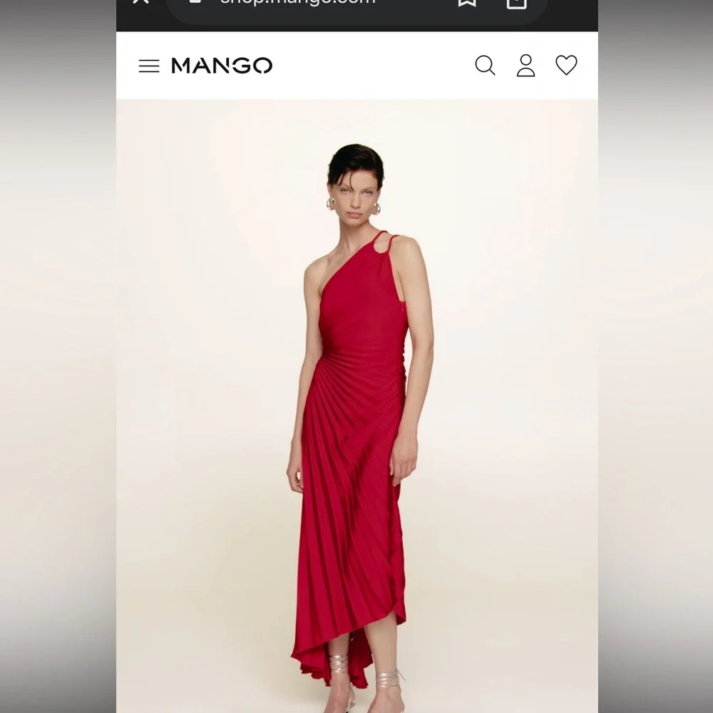 MANGO Women’s One Shoulder Pleated Red Dress - Picture 1 of 5